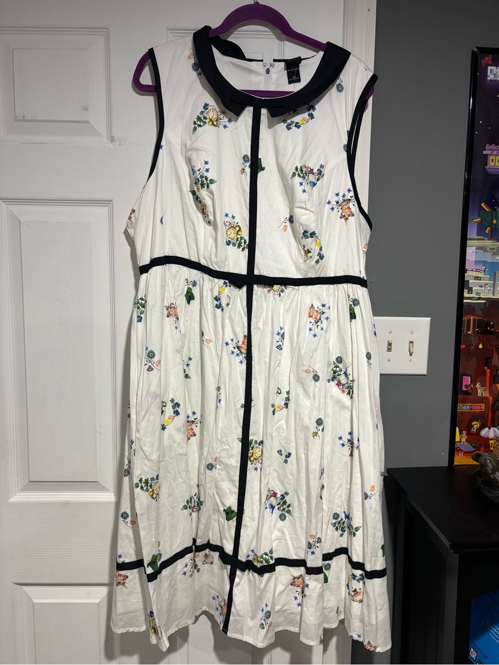 Disney White Floral Sundress with Black Trim